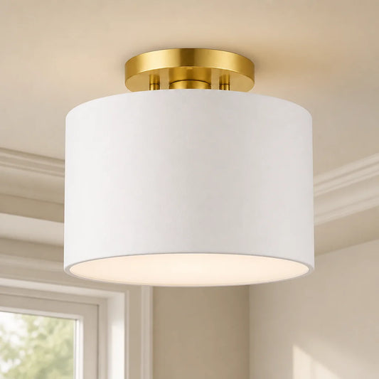 Lyra Modern Fabric Drum Shade Semi Flush Mount Light