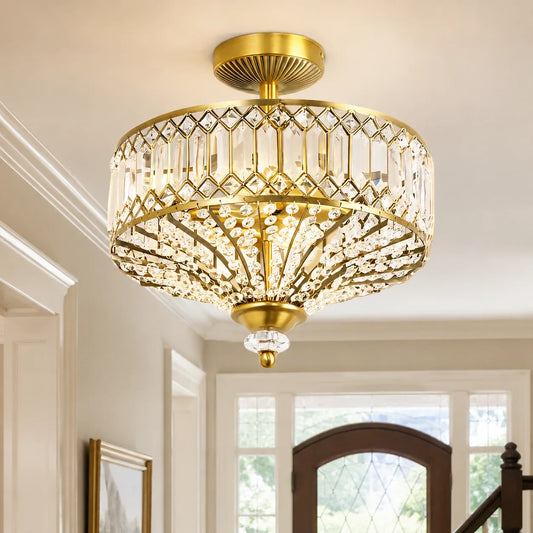 Malric Vintage Crystal Drum Semi Flush Ceiling Light