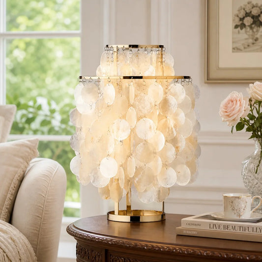 Marigold Vintage Tiered Capiz Shell Table Lamp