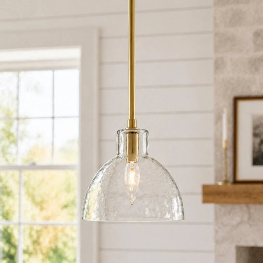 Marlowe Farmhouse Recycled Hammered Glass Pendant Light for Kitchen Island