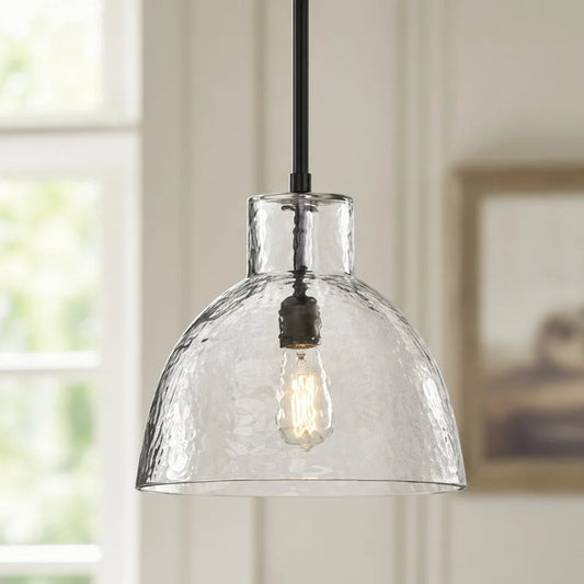 Marlowe Farmhouse Recycled Hammered Glass Pendant Light for Kitchen Island