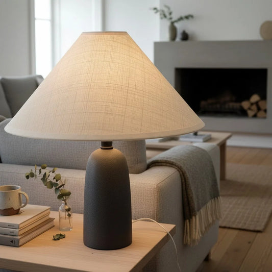 Matteo Minimalist Raffia Ceramic Base Table Lamp