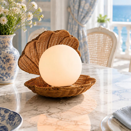 Mia Japandi Rattan Scallop Table Lamp