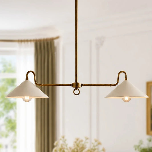 Mila Farmhouse Dual-Arm Brass Chandelier