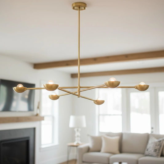 Modern Brass Intersecting-Arm Round Chandelier