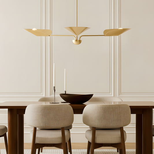 Modern Bronze Metal Lotus Leaves 3-Light Chandelier for Dining Room