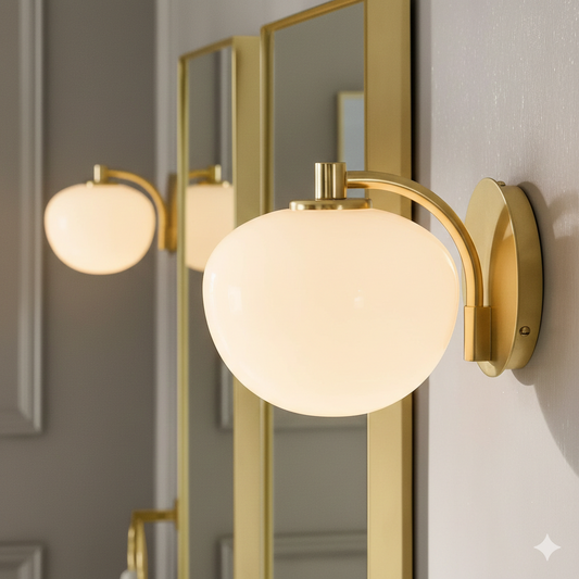 Modern Elegant White Opal Globe Milk Glass Vanity Wall Light