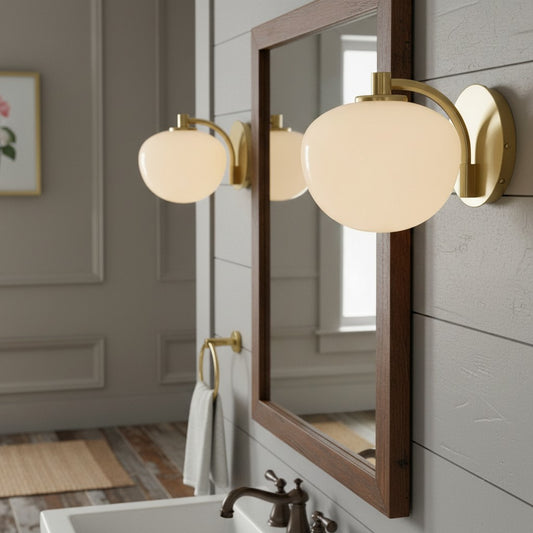 Modern Elegant White Opal Globe Milk Glass Vanity Wall Light