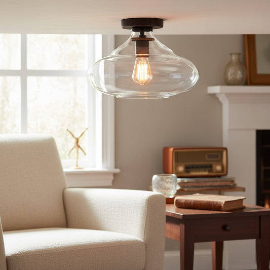 Modern Flush Mount Clear Glass Dome Ceiling Light