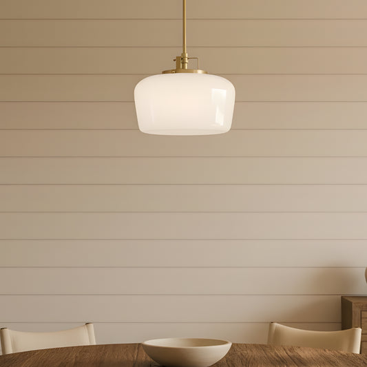 Modern Antique Brass Opal White Glass Pendant Light for Kitchen Island