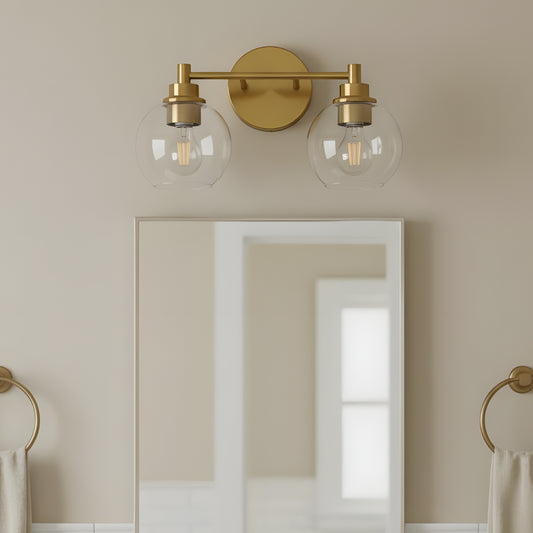 Modern Brass Clear Glass Bathroom 2/3/4 Light Vanity Wall Sconce