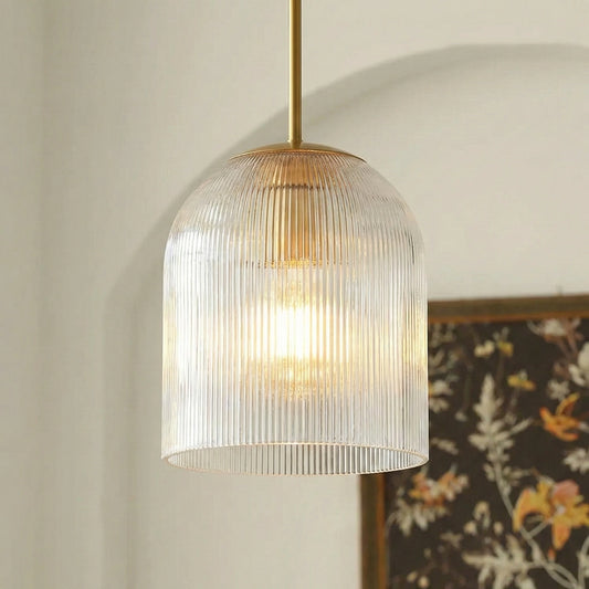 Modern Farmhouse Cooper Ribbed Glass Pendant Light for Dining Room