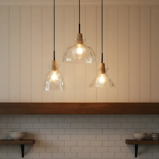 Modern Farmhouse Geometric Hammered Glass Pendant Light for Kitchen Island