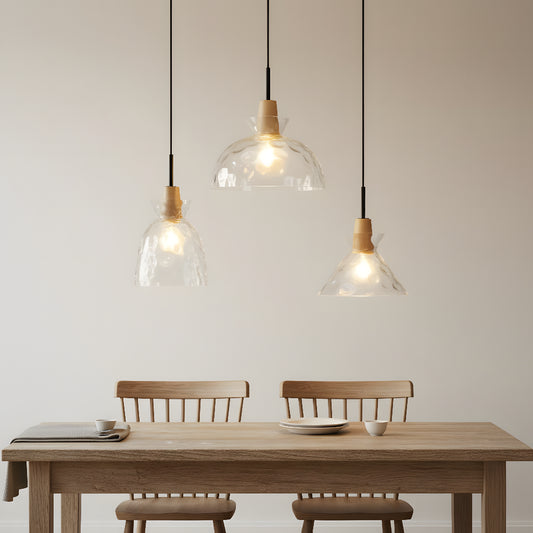 Modern Farmhouse Geometric Hammered Glass Pendant Light for Kitchen Island