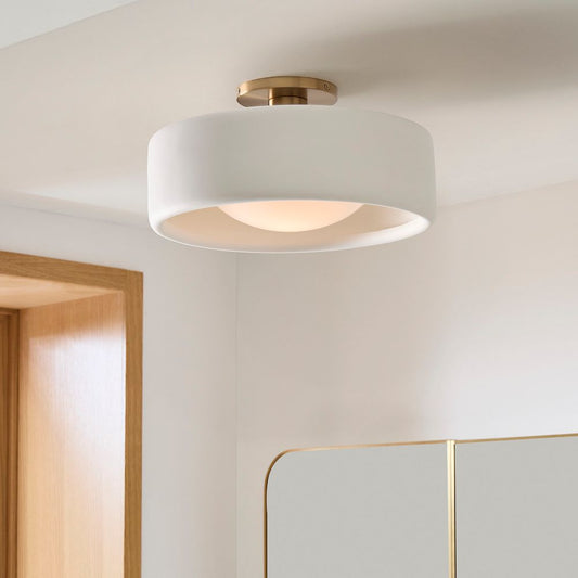 Modern Porcelain Drum Shade Semi Flush Mount Ceiling Light