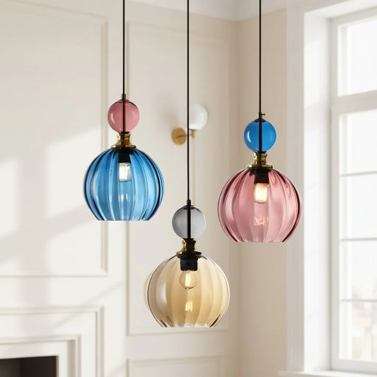 Modern Stained Glass Globe Pendant Light