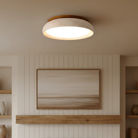 Modern Wabi-Sabi Round Travertine Natural Stone Ceiling Light