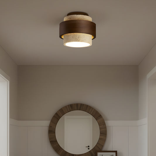 Modern Wabi-Sabi Travertine Natural Stone Flush Mount Ceiling Light