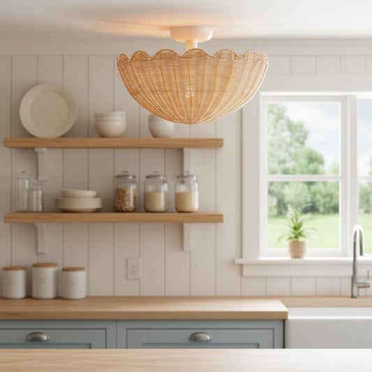 Natural Flower Rattan Flush Mount Ceiling Light