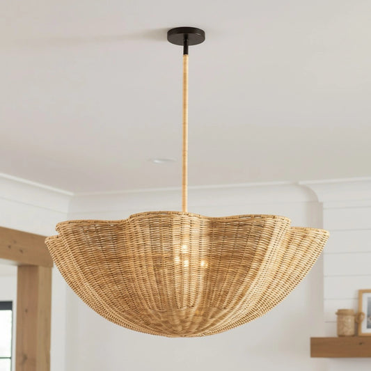 Natural Woven Rattan Scalloped Pendant Light