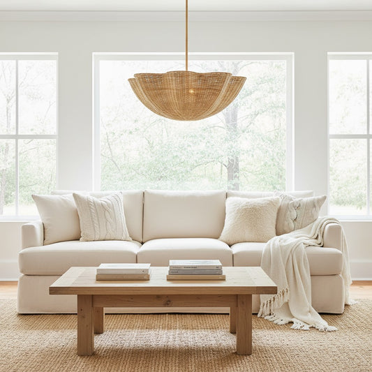 Natural Woven Rattan Scalloped Pendant Light