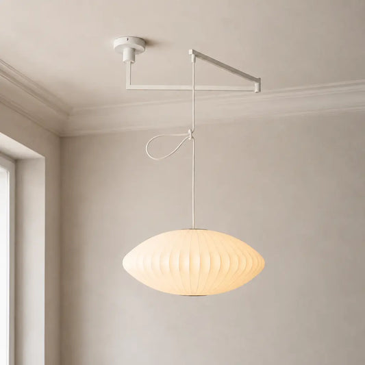 Nelsan Mid-Century Mulberry Silk Bubble Swing Arm Pendant Light