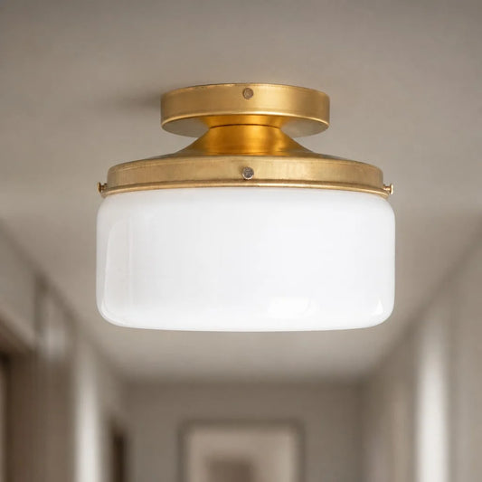 Neort Modern Classic Drum Milk Glass Ceiling Light