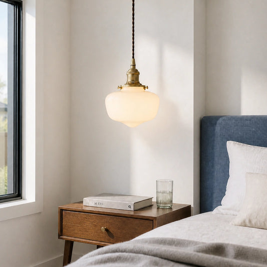 Nerissa Modern Schoolhouse Milk Glass Brass Lantern Pendant Light