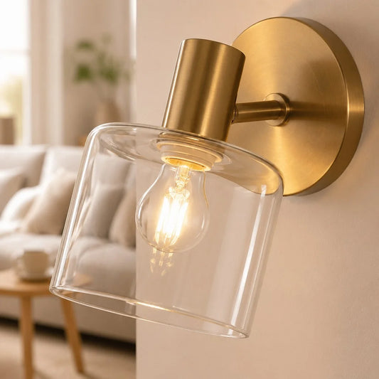 Nora Modern Cylinder Glass Brass Wall Sconce