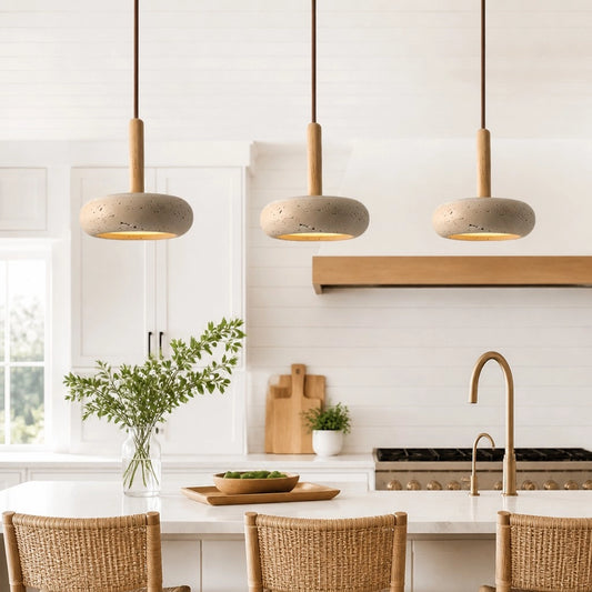 Norvik Wabi-sabi Disc Travertine Pendant Light