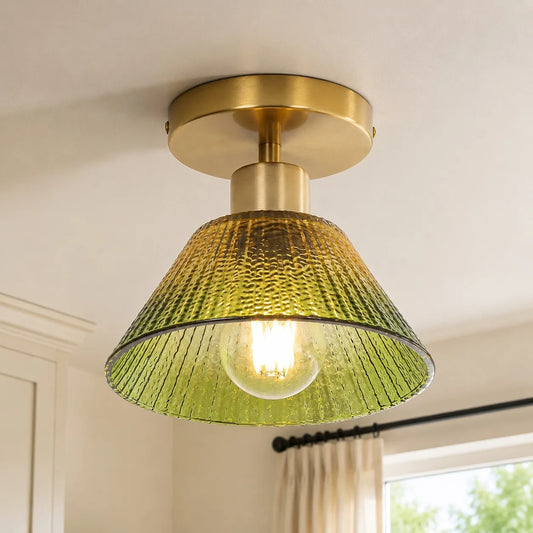 Olivia Vintage Green Glass Semi Flush Mount Ceiling Light