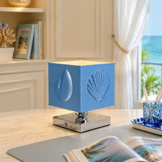 Osira Modern Embossed Scallop Shell Resin Square Table Lamp