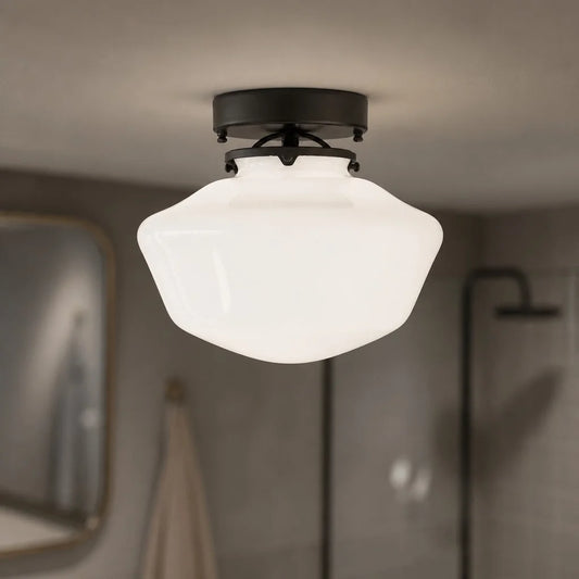 Perrin Modern Mid‑Century Wide Milk Glass Ceiling Light