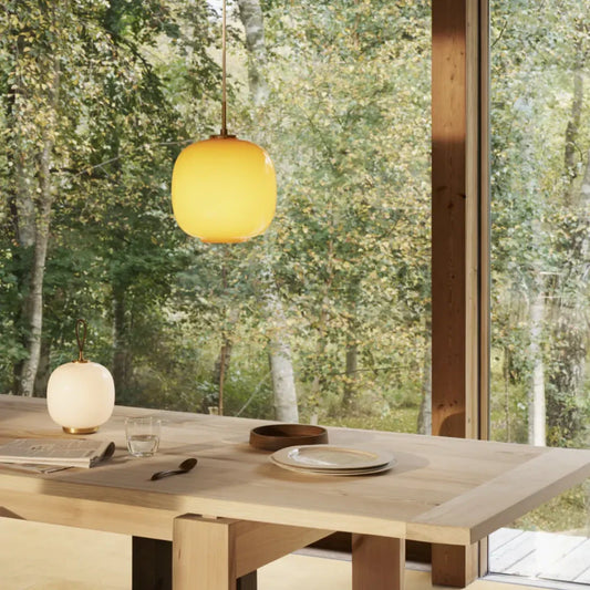 Pyroeis Mid-Century Modern Brass Globe Glass Pendant Light