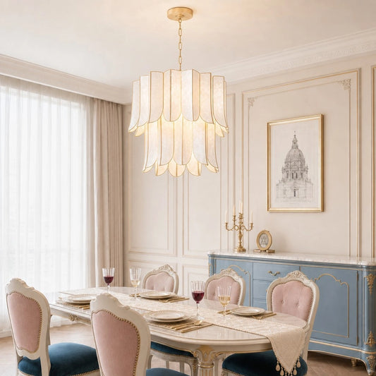 Ravela Vintage Layered Oblong Capiz Shell Chandelier