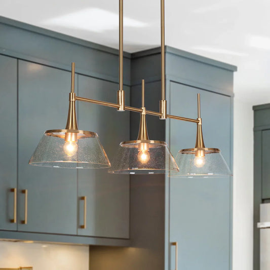 Renée Mid-Century Modern 3-Light Seeded Glass Pendant Light