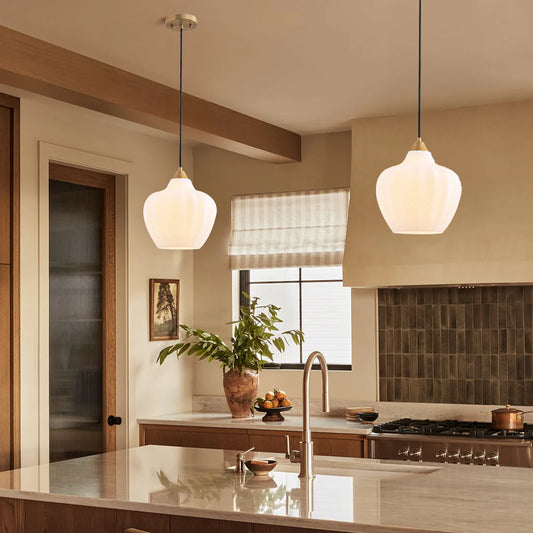 Retro Ribbed Frosted White Glass Pendant Light