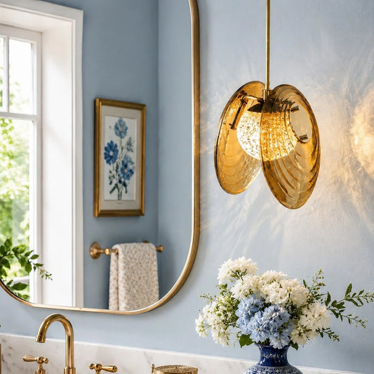 Roen Modern Double Scallop Shell Amber Glass Pendant Light
