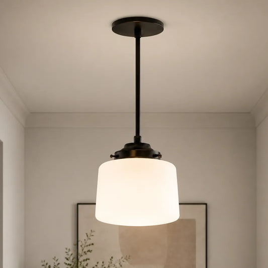 Rook Modern Milk Glass Drum Pendant Light
