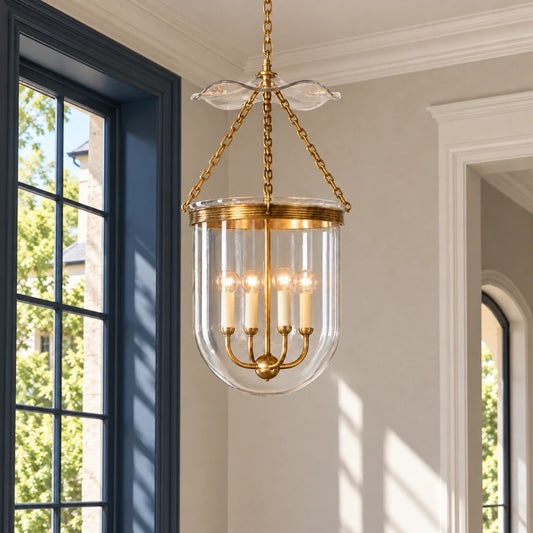 Rousham Brass Glass Lantern Pendant Light SKU hero