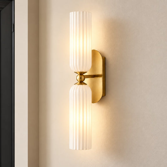 Rowena Mid-Century Ribbed Glass Double Tube Sconce