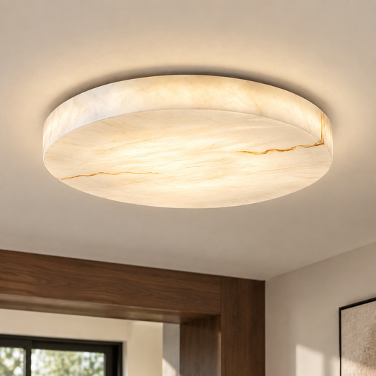 Runa Modern Veined Resin Flush Mount Ceiling Light, installed SKU view