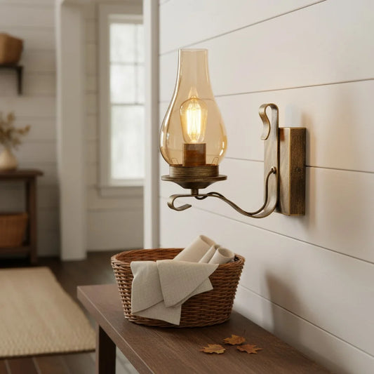 Rustic Kerosene-Inspired Metal Wall Sconce
