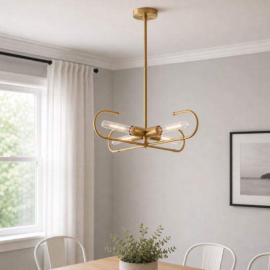 Saelis Art Deco Brass Curved Tube Chandelier