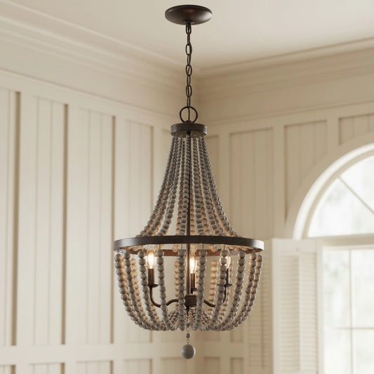Liberty Vintage 3-Light Wood Clay Beads Chandelier