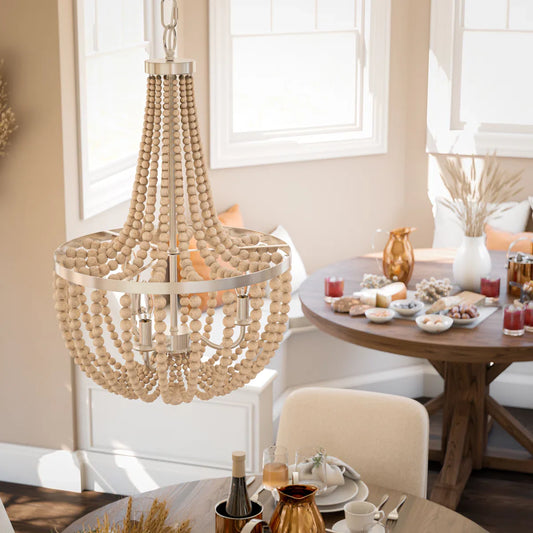Selara Vintage 3-Light Wood Clay Beads Chandelier
