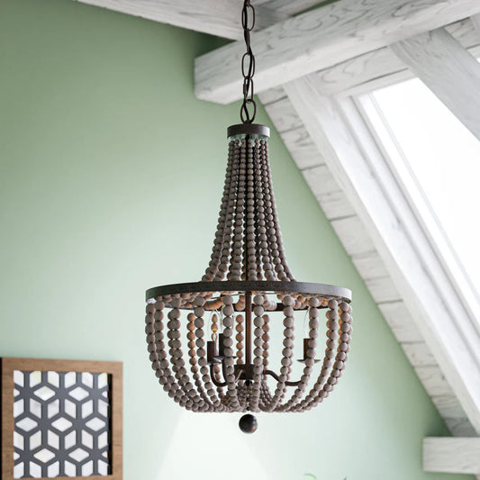 Selara Vintage 3-Light Wood Clay Beads Chandelier