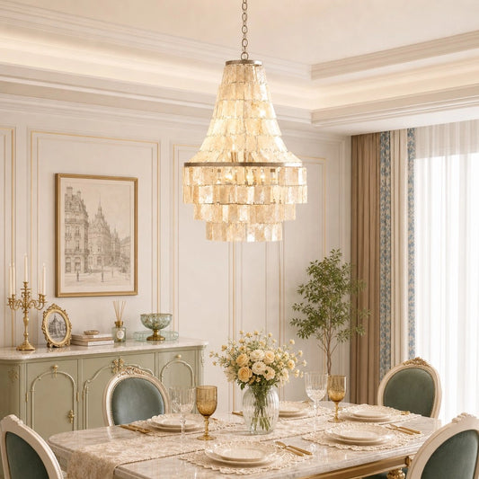 Serwen Vintage Layered Bell Capiz Shell Chandelier