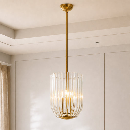 Ysela Glass Lantern Pendant Light with Fluted Glass in Champagne Aged Brass Finish