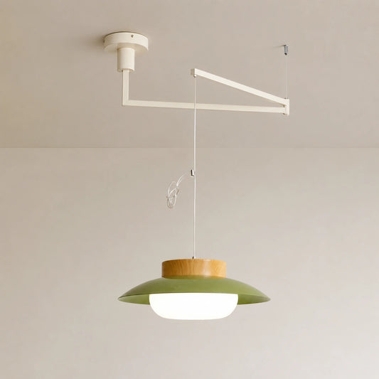 Simma Modern Wood Metal Opal Glass Swing Arm Pendant Light
